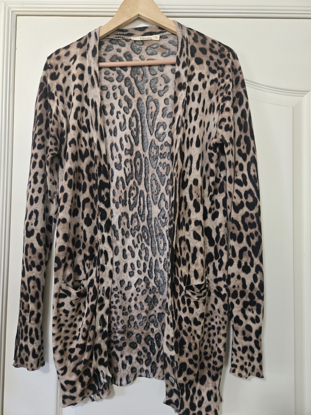 Ellison Beige and Black Leopard-Print Open Cardigan